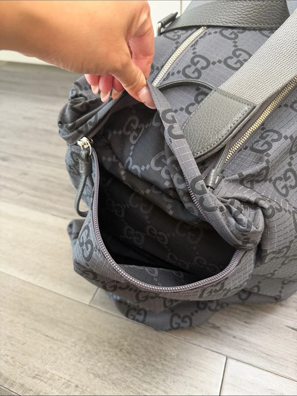 Gucci Gray Black GG Canvas Boston Bag